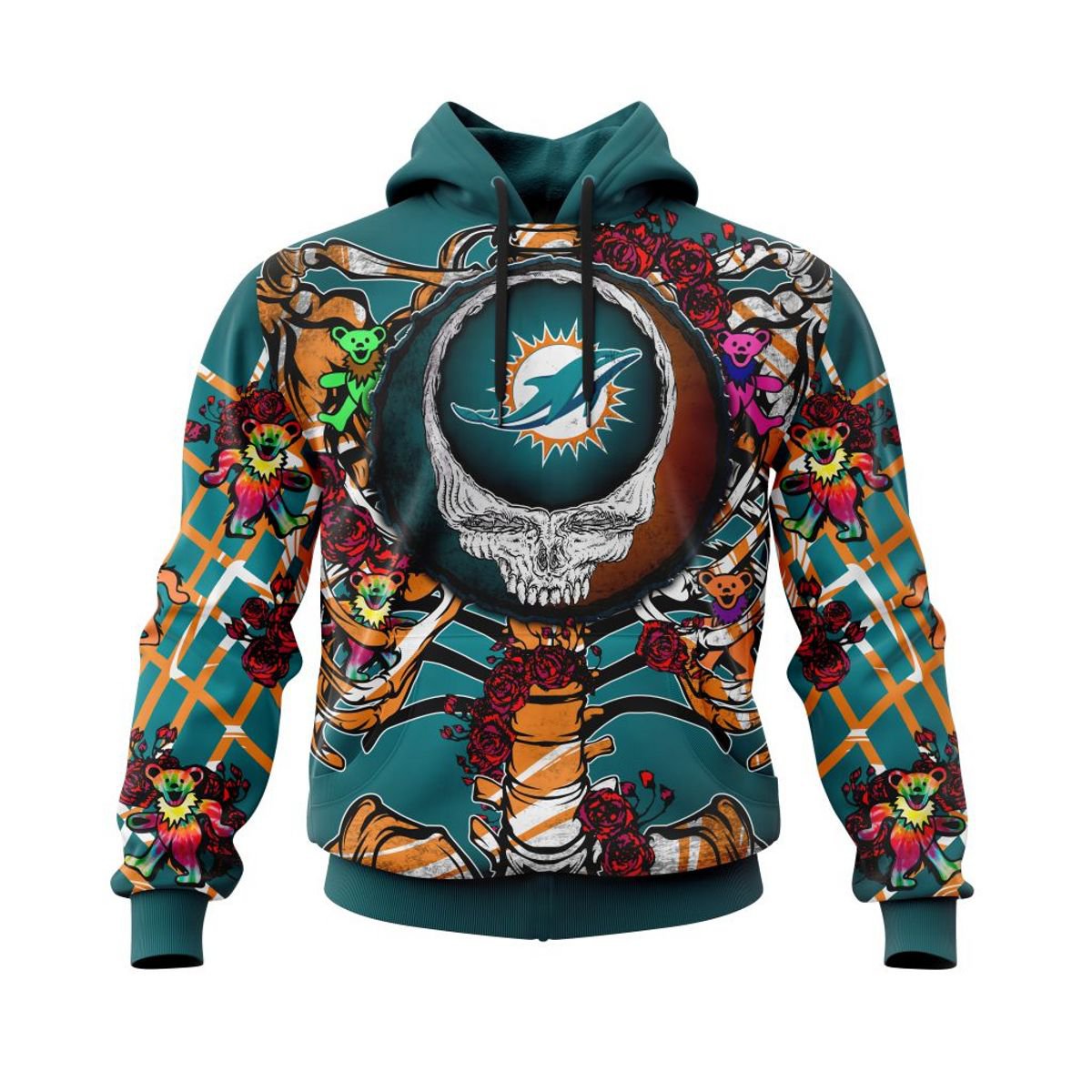 MIAMI DOLPHINS 3D HOODIE MIX GRATEFUL DEAD