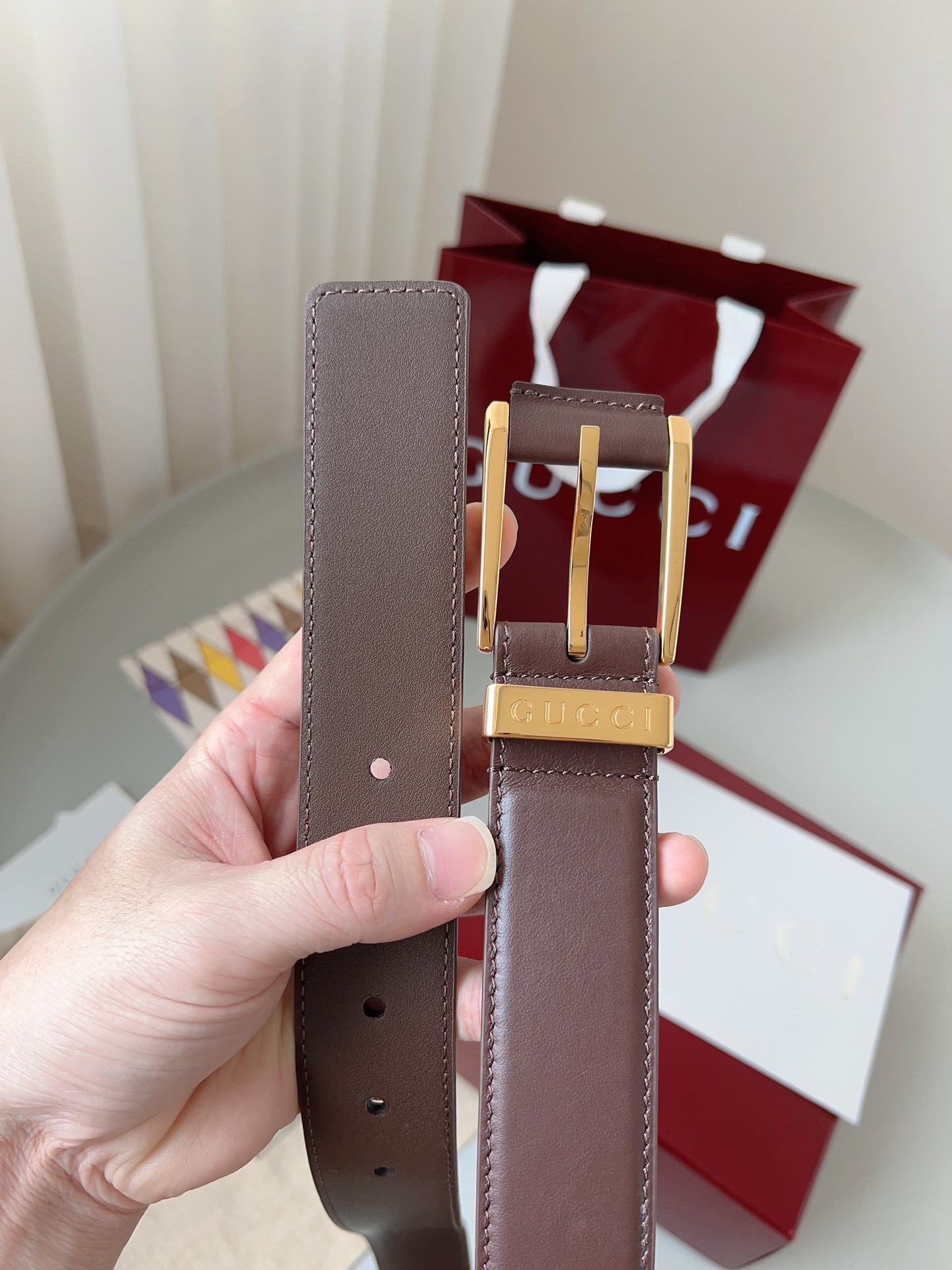 Gucci pin buckle leather belt 3.5cm wide