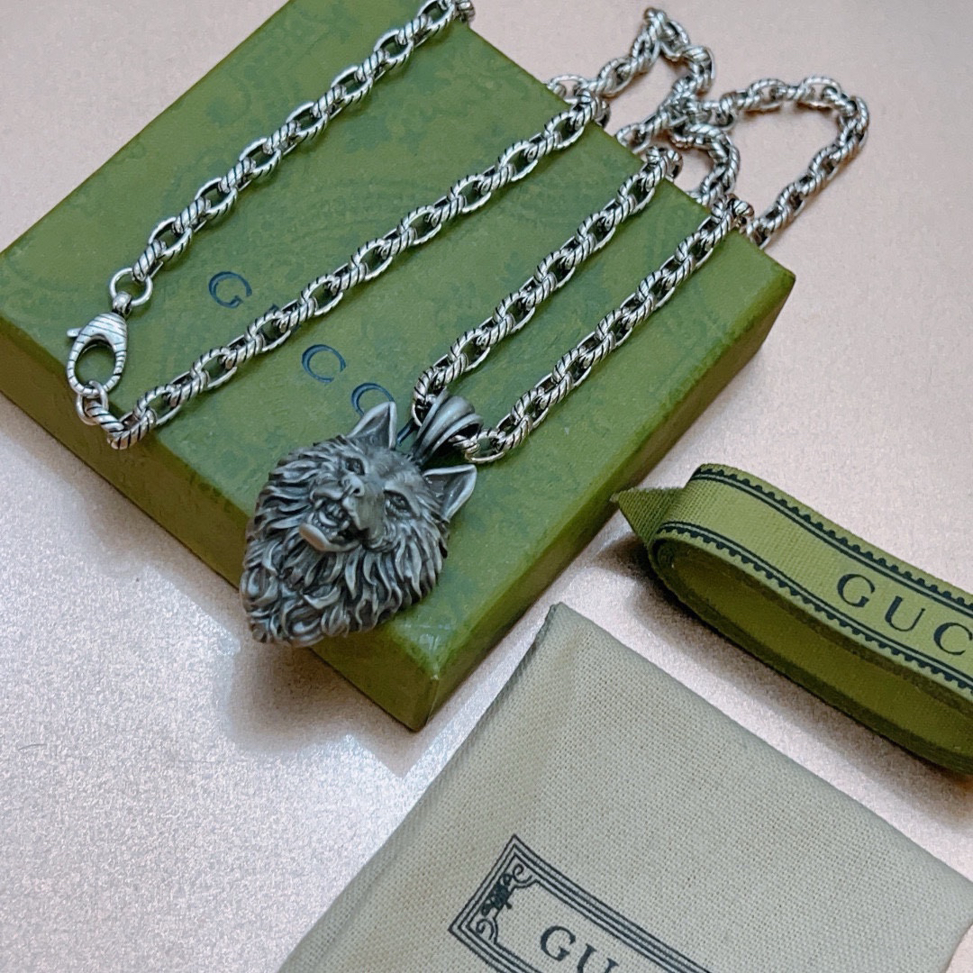 Gucci Anger Forest Series Wolf Head Vintage Chain Necklace