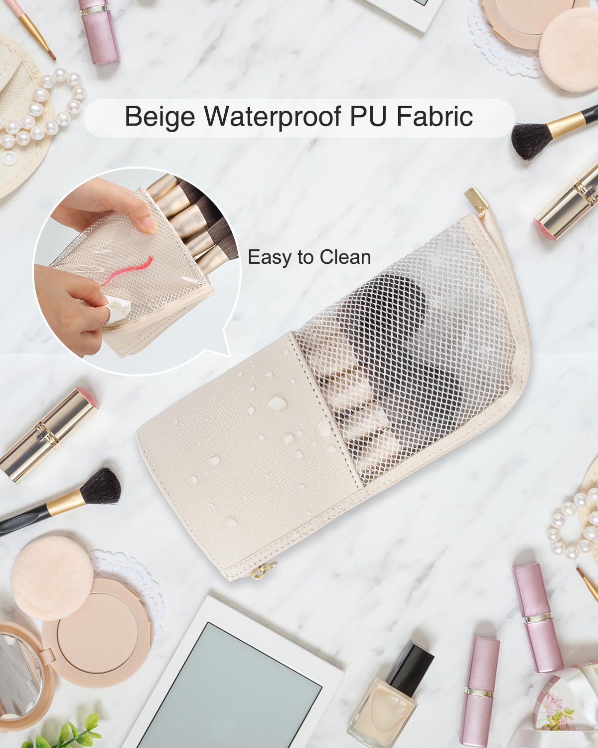 Large Capacity Portable Stand-Up Makeup Brush Holder Organzier Bag