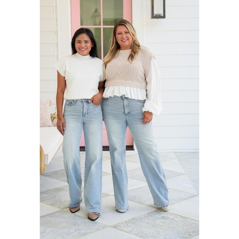 🏆BBL Vintage Wash Plus-Size Jeans -Stretchy, Straight Leg & Butt-Lifting Fit