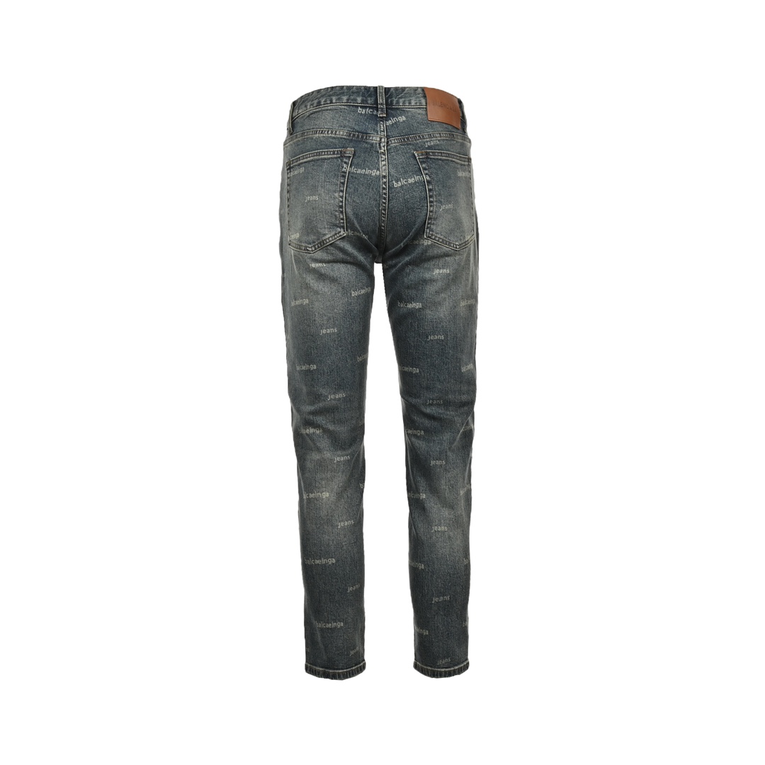 Balenciaga 23Fw all over printed distressed washed jeans