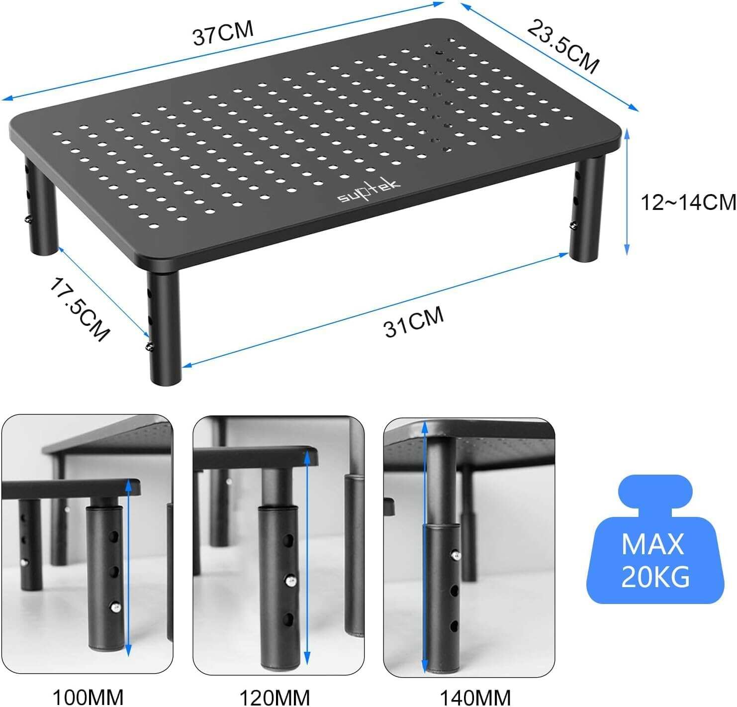 Computer Monitor Stand Riser,Monitor Riser for Laptop, Printer, Notebook and All Flat Screen TV Display with Vented Platform,3 Height Adjustable Laptop Riser,1 Pack,Black(MST003)