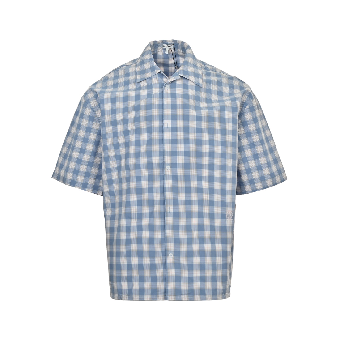 Loewe 25ss blue check short-sleeved shirt with embroidered logo