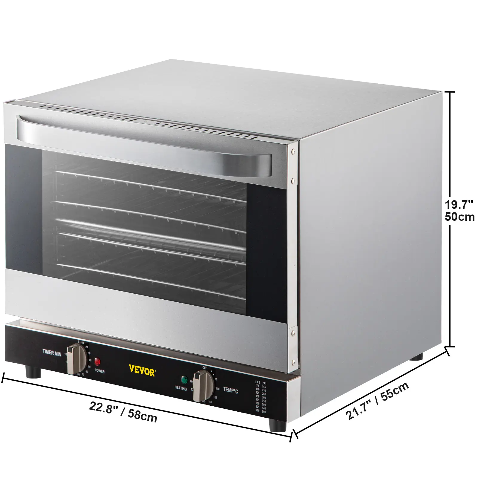 Commercial Convection Oven, 66L/60Qt, Half-Size Conventional Oven Countertop, 1800W 4-Tier Toaster with Front Glass Door, Electric Baking Oven with Trays Wire Racks Clip Gloves, 120V, ETL Listed