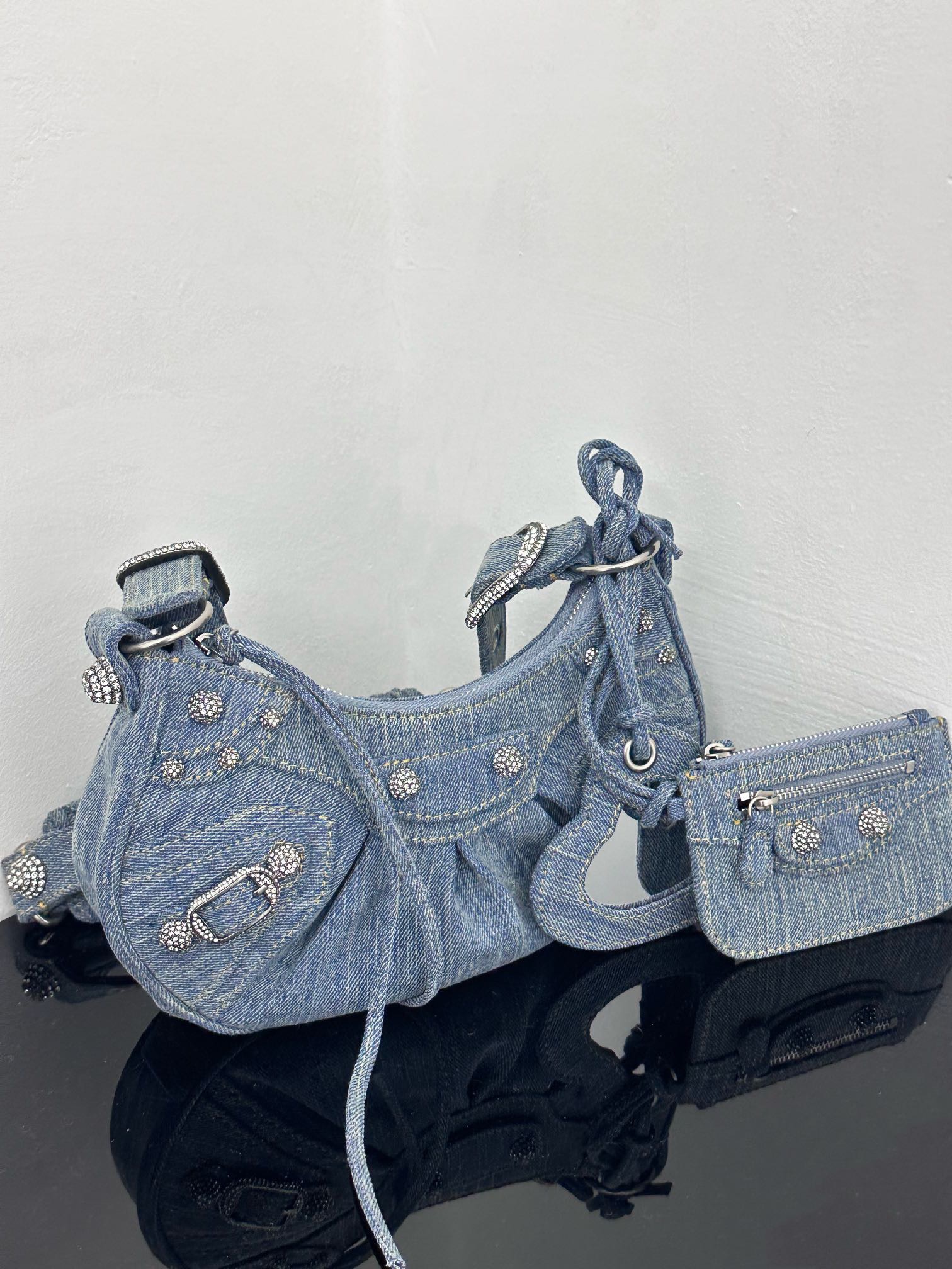 Balenciaga le cagole small denim motorcycle bag