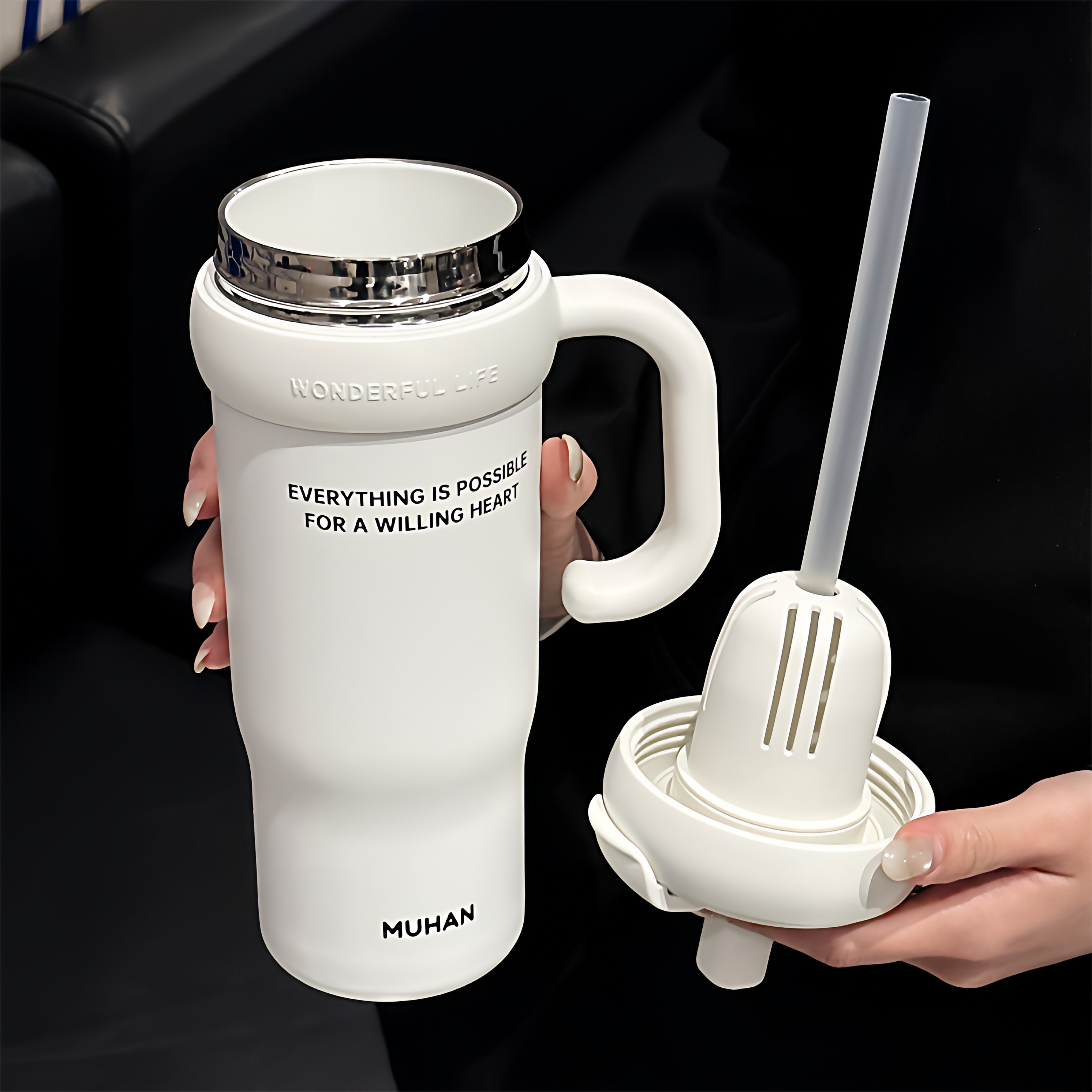 Giant insulated water bottle, large capacity, suitable for women, office workers, desktop cups, car cups, and men.