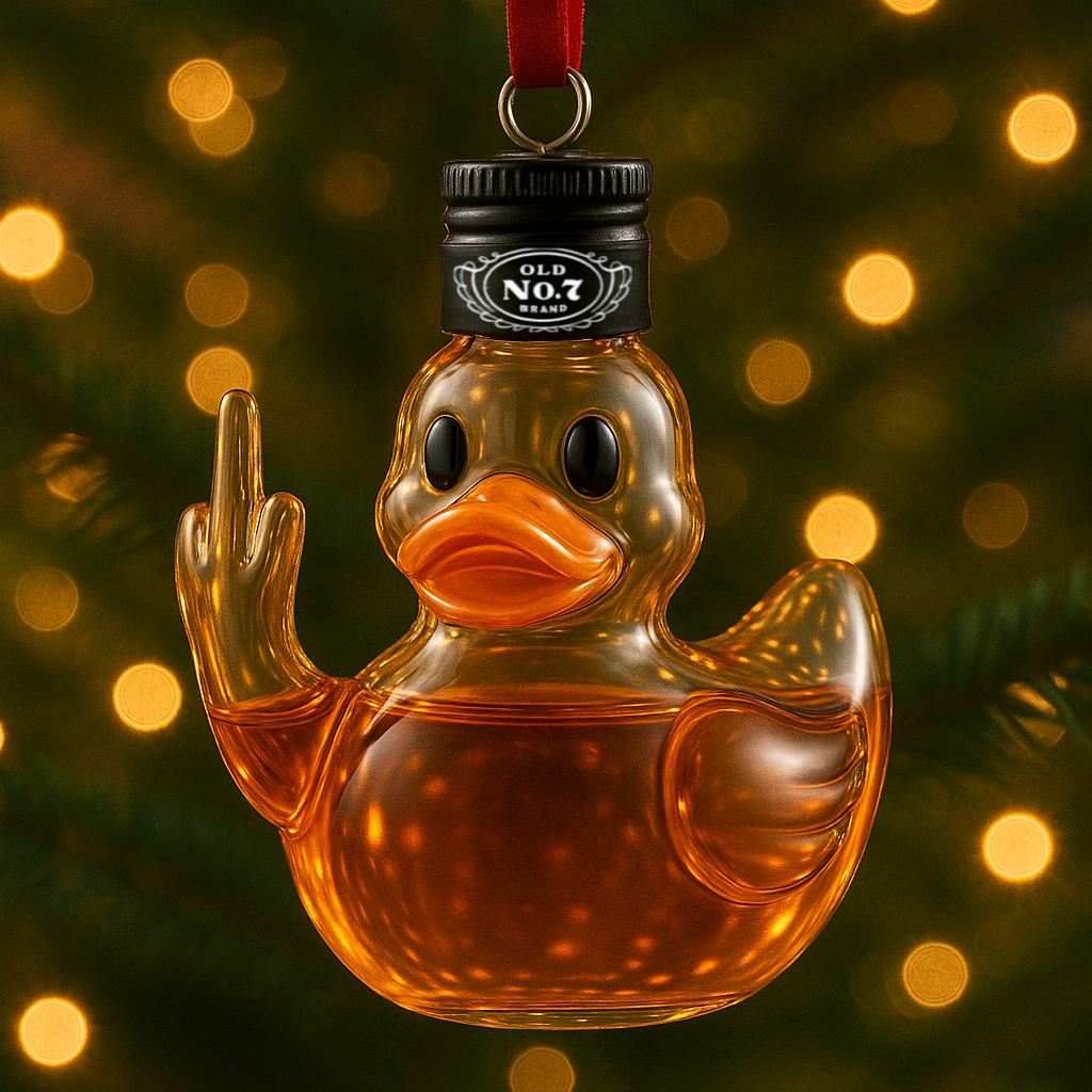 Funny Mddle Finger Duck Whisky Bottle Christmas Ornament