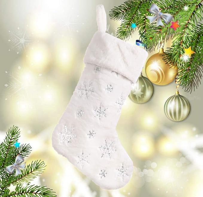 🧦🧦4 Pieces - Deluxe Cream White Faux Fur Christmas Stockings