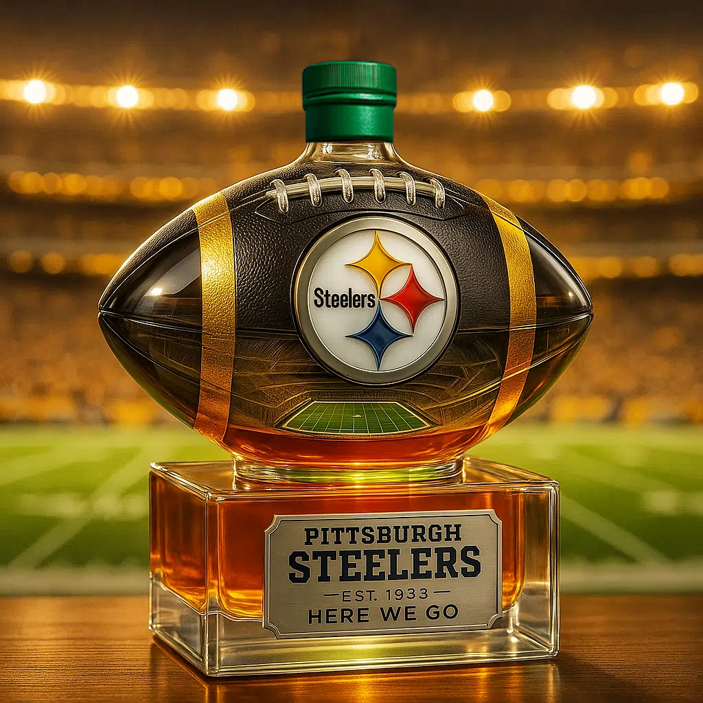 🏈 Steel City Pride, Poured in Gold — Pittsburgh Steelers Whiskey Bottle