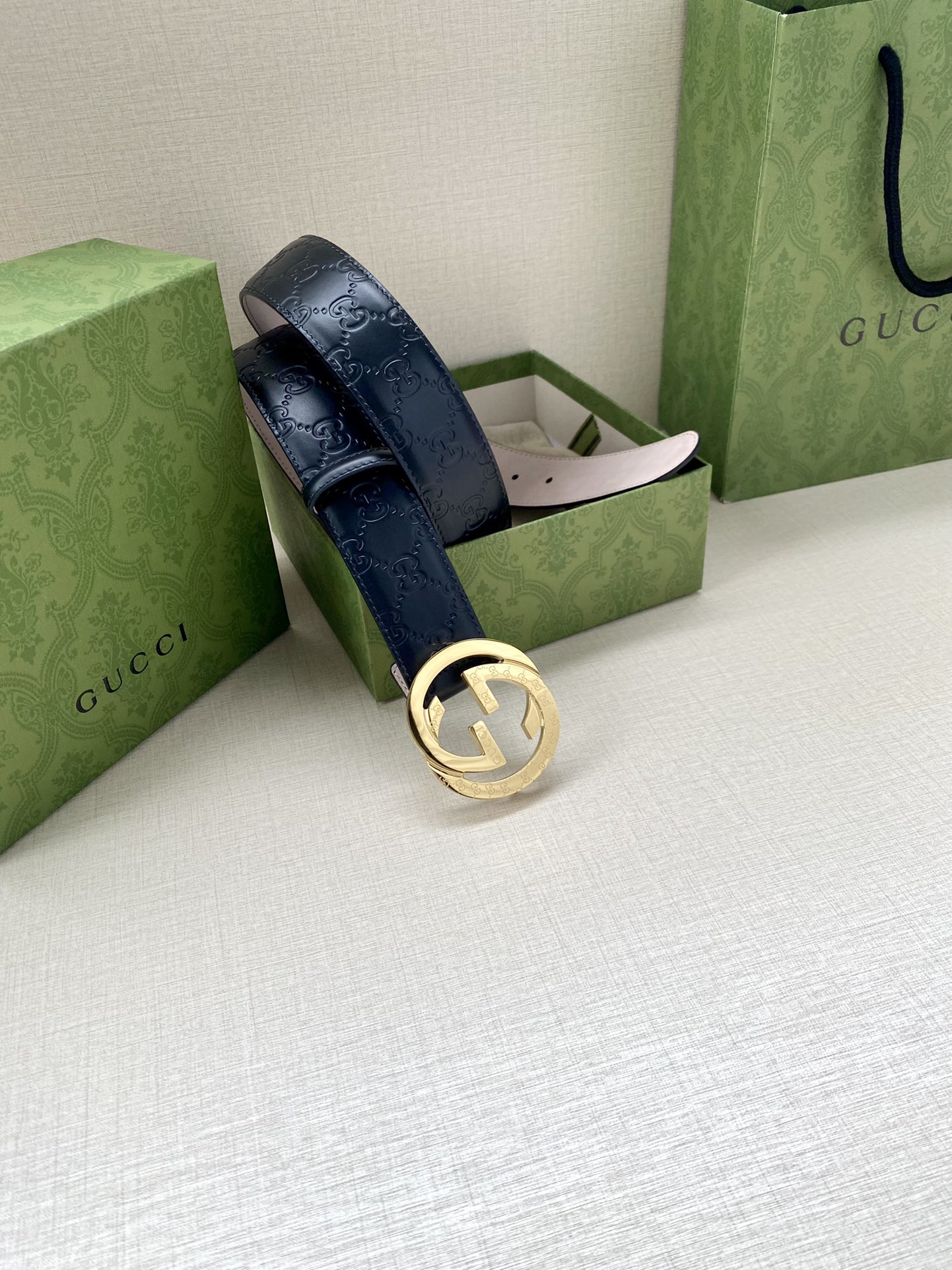 Gucci Interlocking Double G Double-sided Leather Belt 4.0CM Width