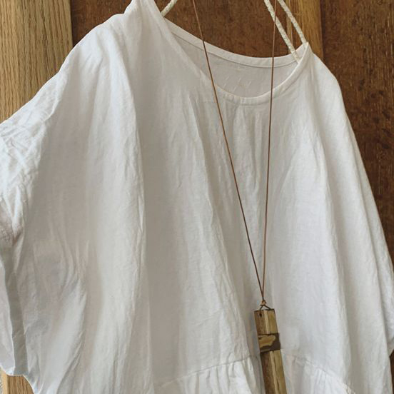 Loose Round Neck Short Sleeve Gathered Paneled Cotton And Linen Shirt