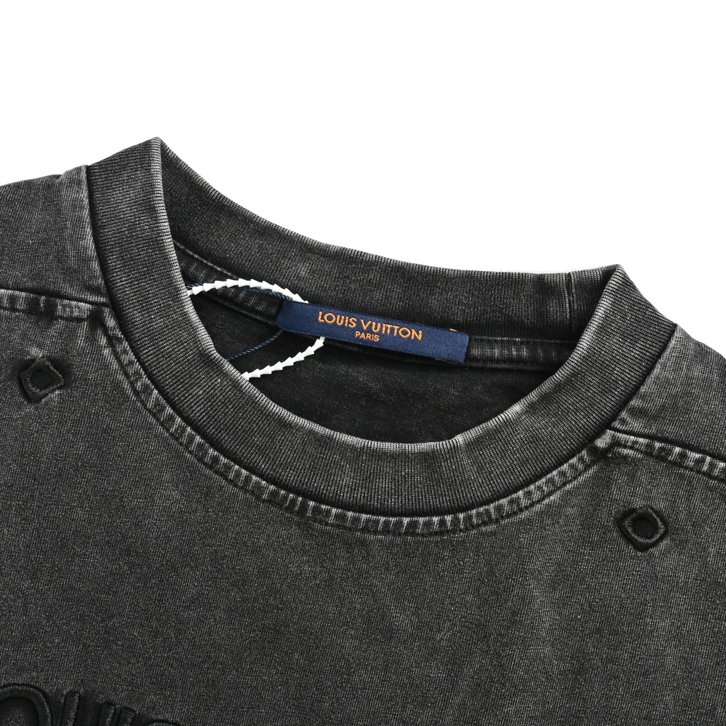 Louis Vuitton 25ss embroidered lettering washed distressed short sleeves