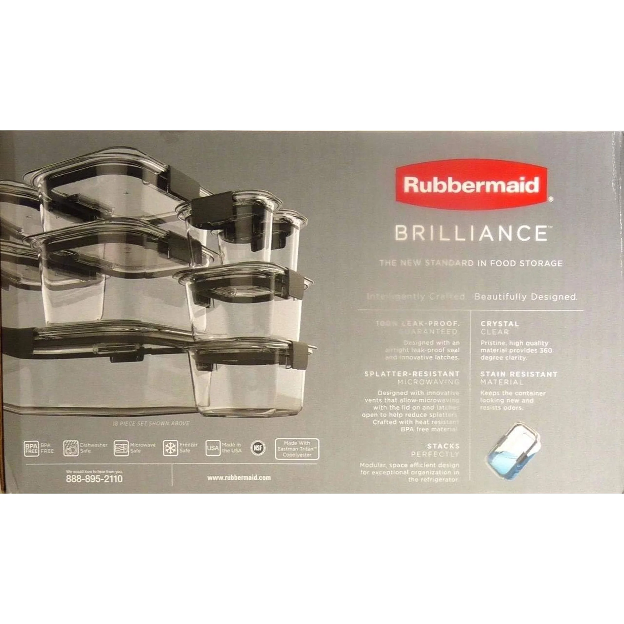 Rubbermaid Brilliance Leak-Proof Microwavable Food Storage Container Set, 18-Piece