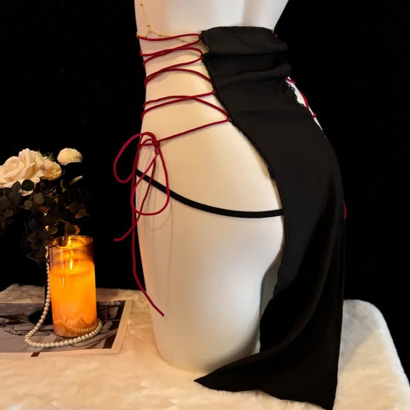 Vintage Lace-up Hollow Out Cheongsam Lingerie Dress
