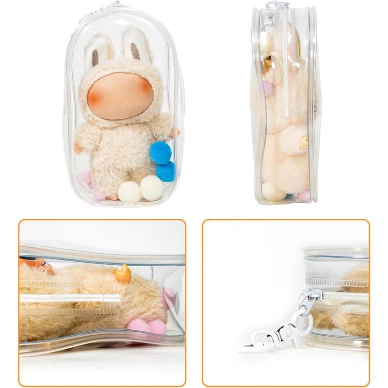 Clear Display & Storage Case for Doll – PVC Bag with Detachable Keychain for Collectible Toys and Cosmetics, Portable cases for Travel or Home Decor (7 Inches)