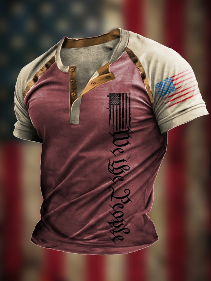 Men's The Pledge Independence Day Henley Neck Raglan Sleeve T-Shirt