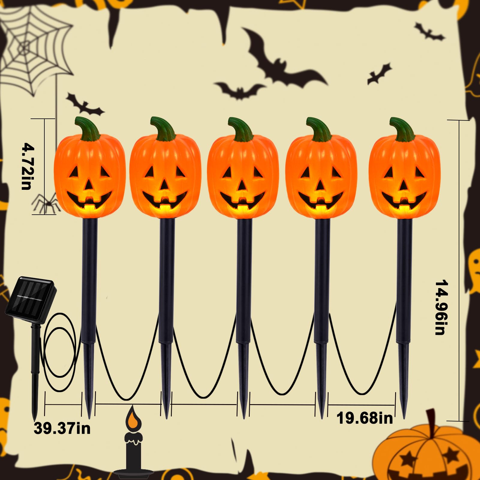 💥ON SALE💥Set of 5-Halloween Decorative Solar Pumpkin Stake Lights – Waterproof ✨