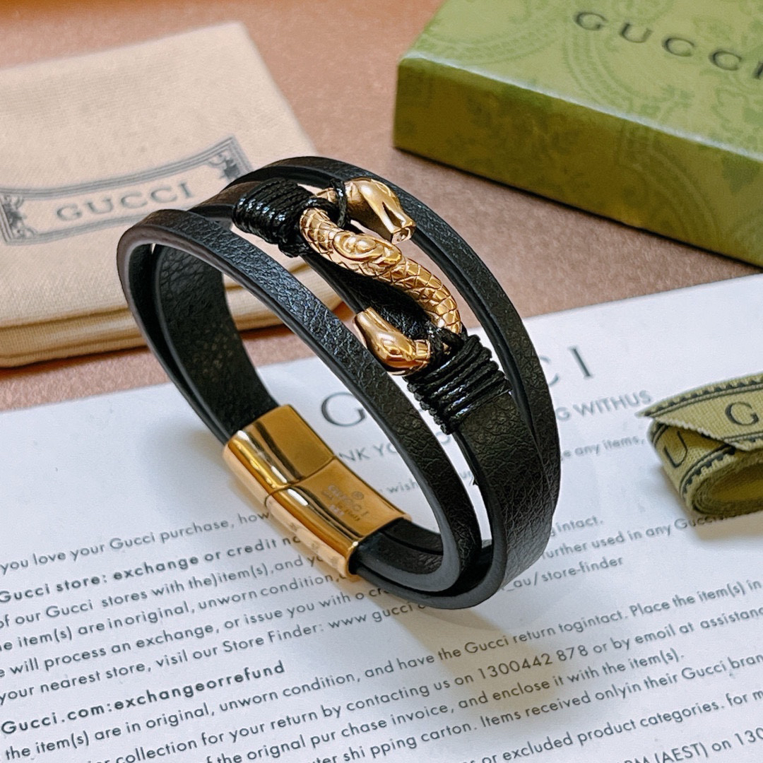 Gucci Gold Snake Leather Bracelet