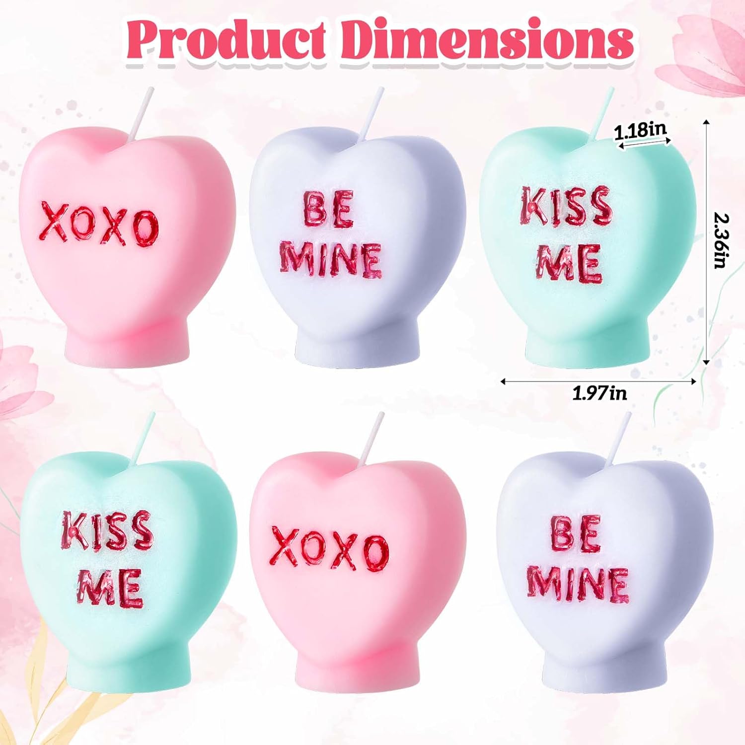 Set of 3 pcs Conversation Heart Shaped Candles - Sweet Rose Scent