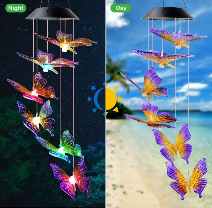 🎁🔥ON SALE - 45% OFF🔥Solar color-changing hummingbird wind chime-Rainbow Color Changing LED Lights,Six birds and it comes assembled.