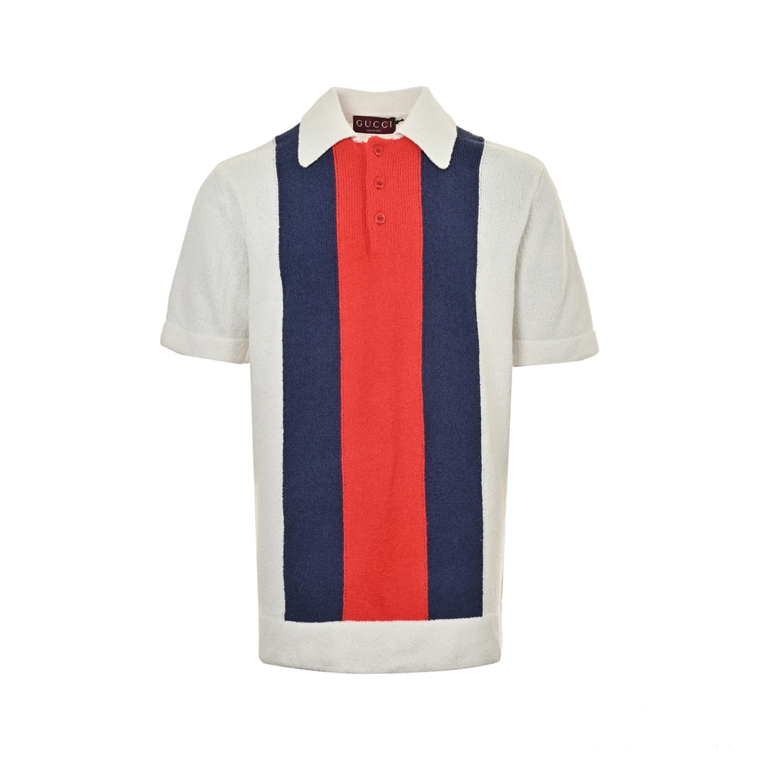 Gucci 24ss contrast stripe knitted Polo short sleeve