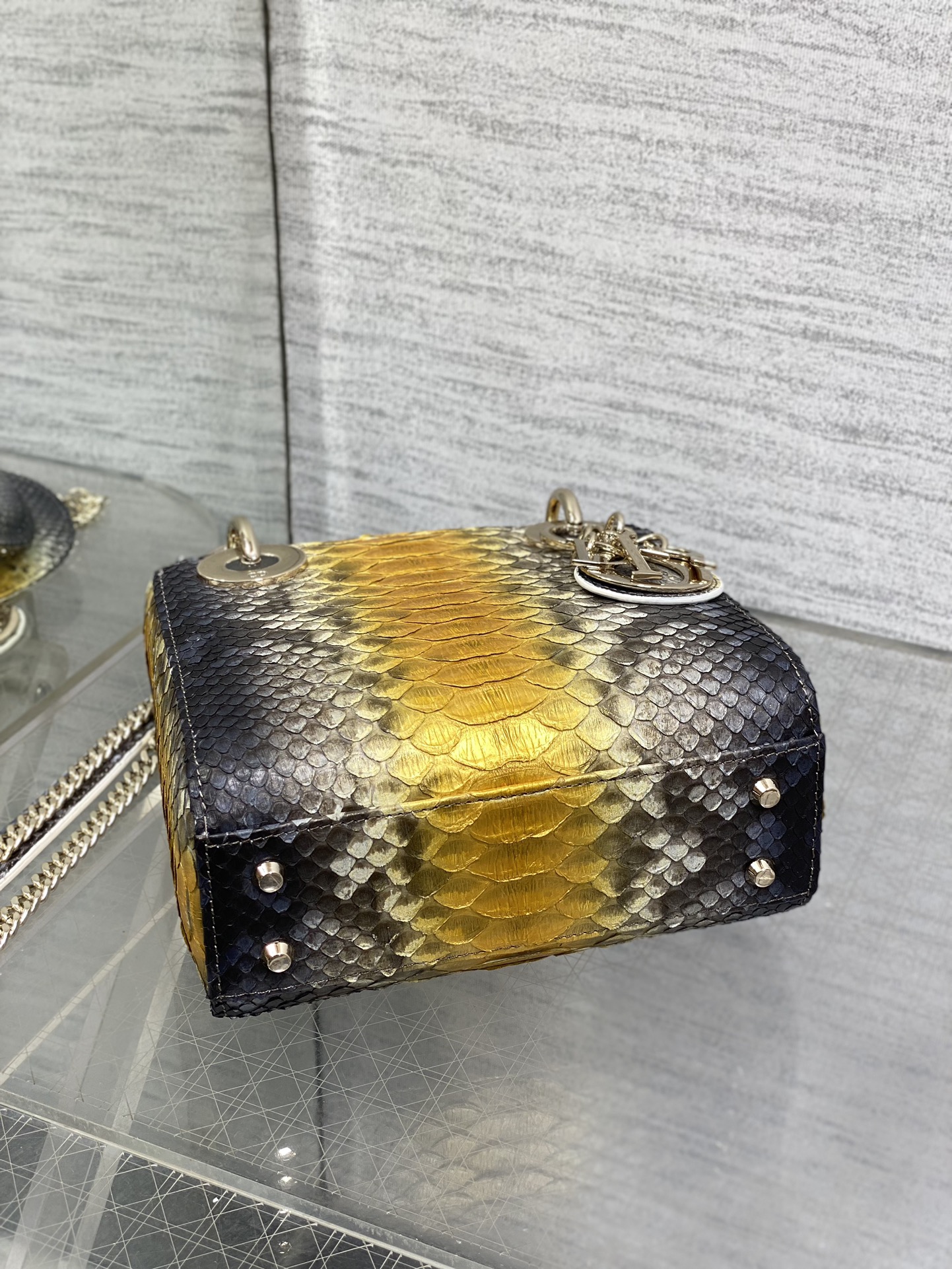 Dior Lady three-grid rare snakeskin Princess Diana bag