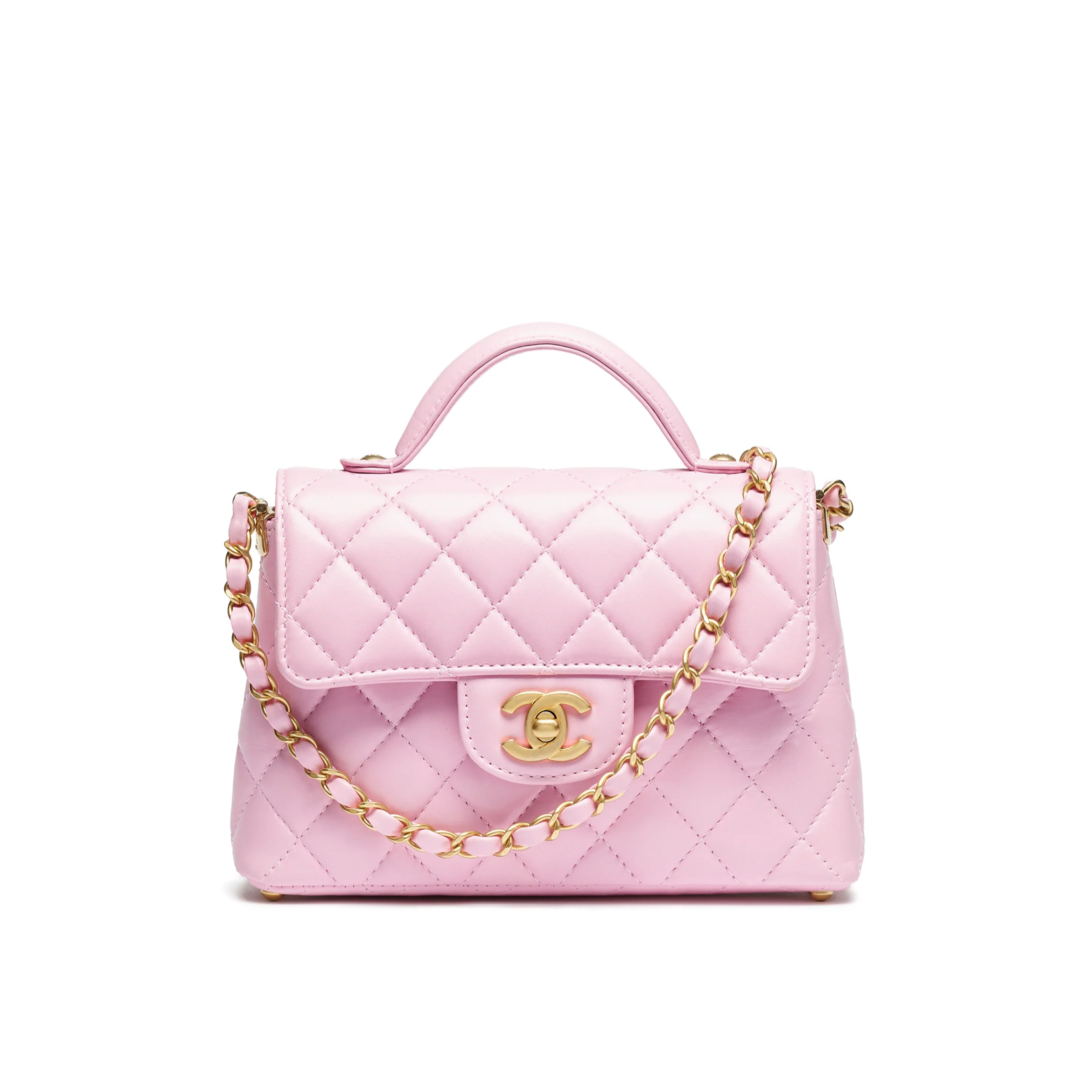 Chanel Small Flap Bag with Top Handle Lambskin & Gold-Tone Metal Light Pink AS5355-B19386-NADOE