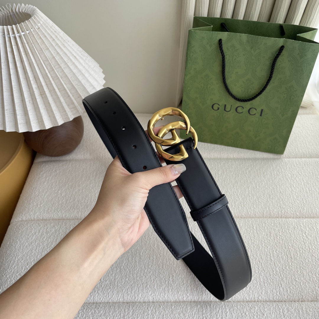 Gucci Double G copper buckle leather belt width 4.0cm