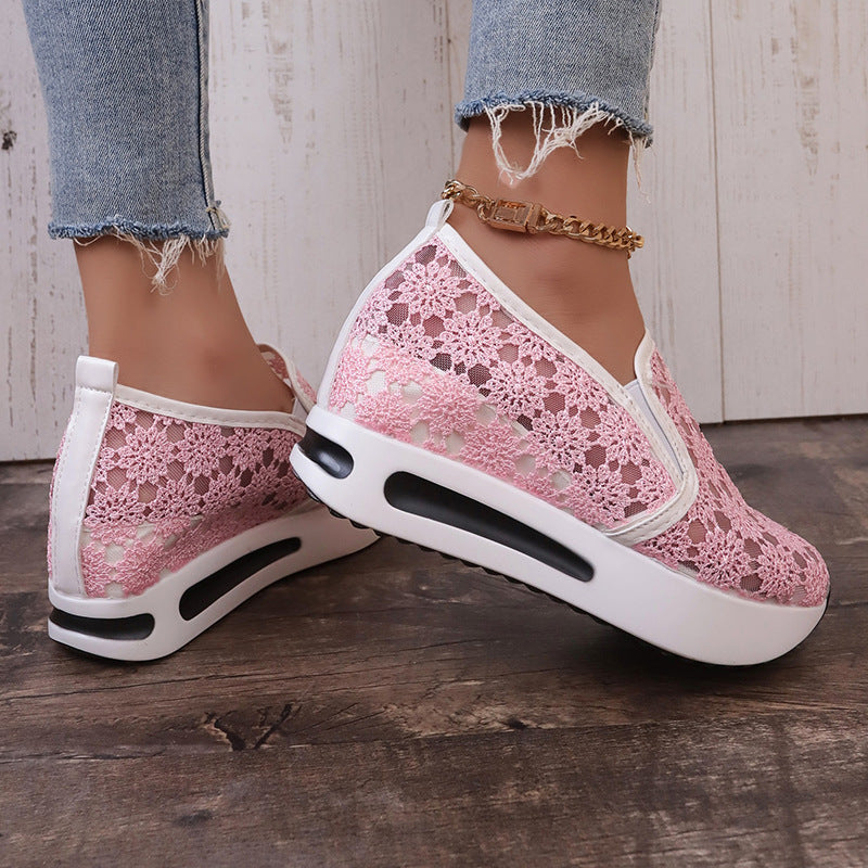 Women's Lace Mesh Flats with Inner Heightened Platform for Casual Comfort Shoes