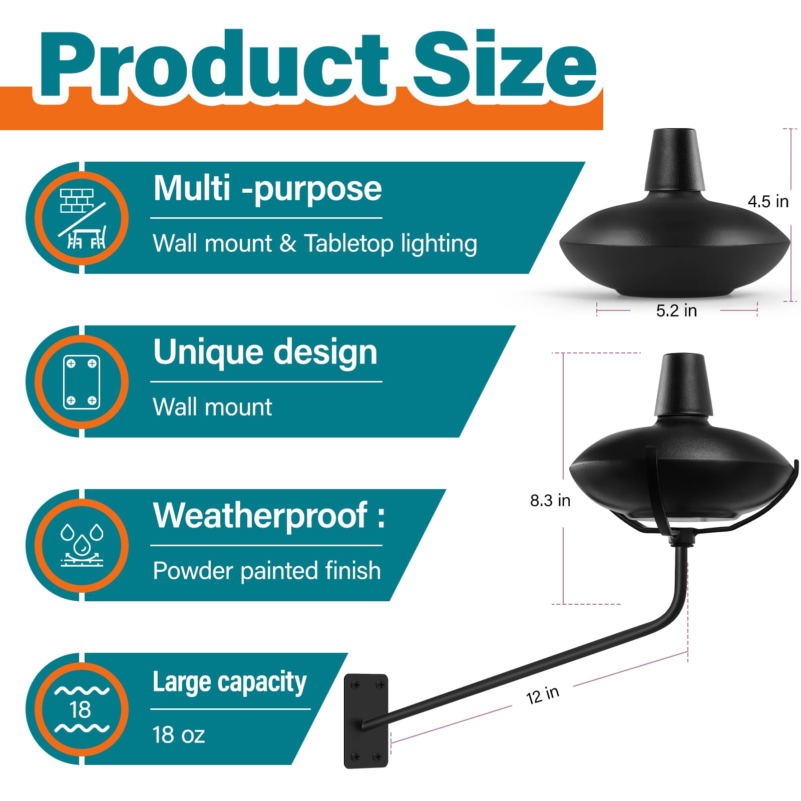 🔥Wall Mounted Citronella Metal Torches, 18 oz Garden Torches for Outside