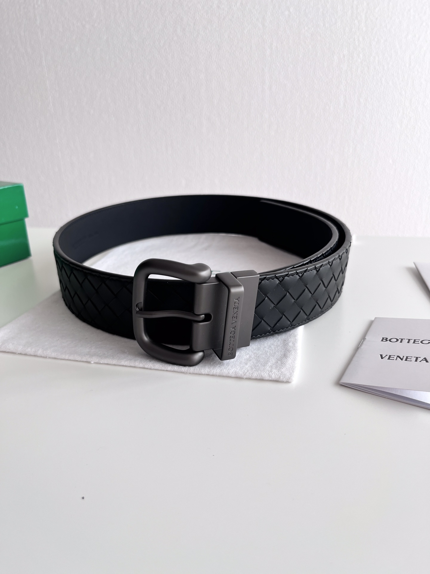 Bottega Veneta frosted pin buckle woven cowhide double-sided belt 4.0cm wide