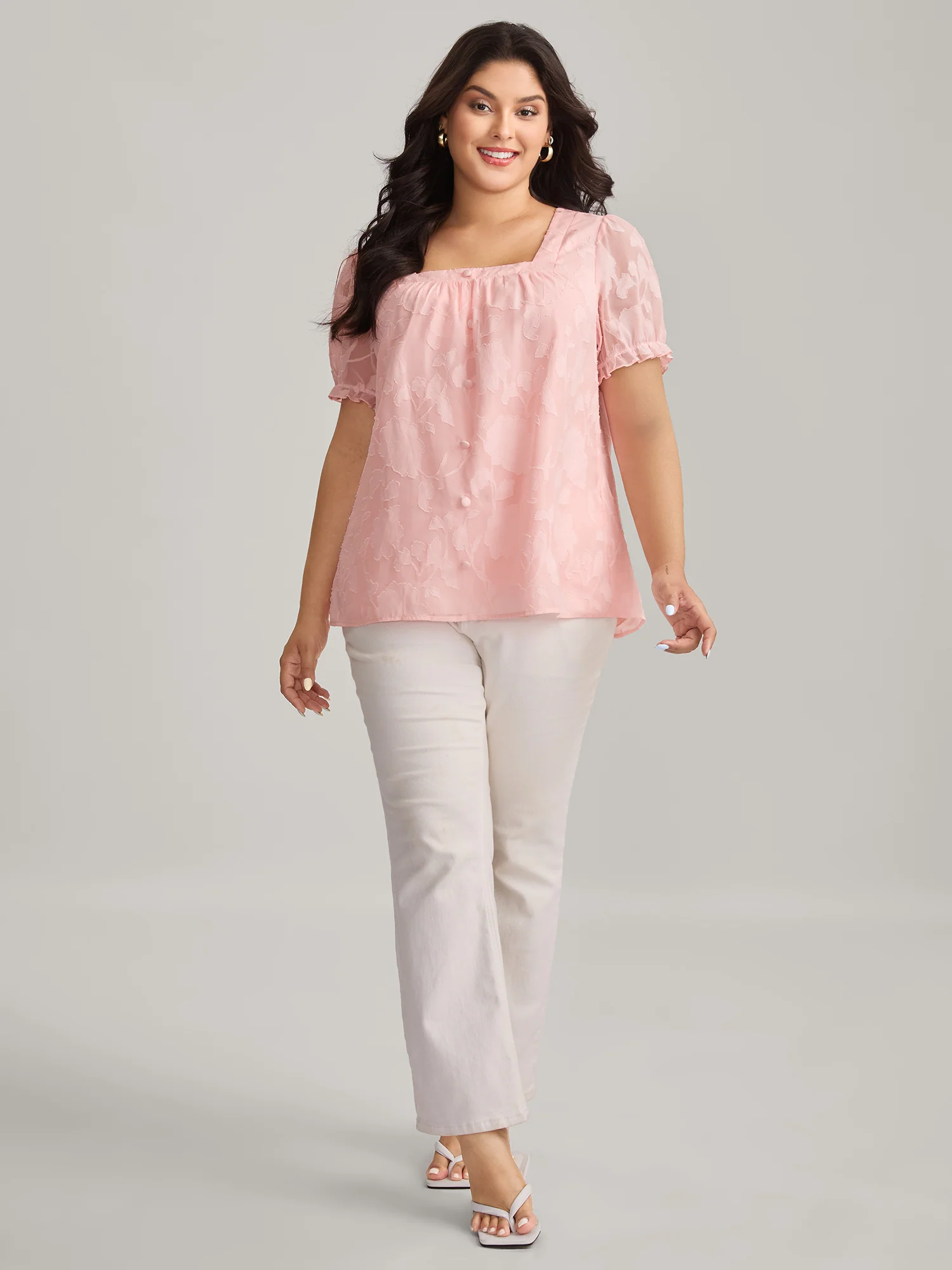 Floral Textured Button Detail Blouse