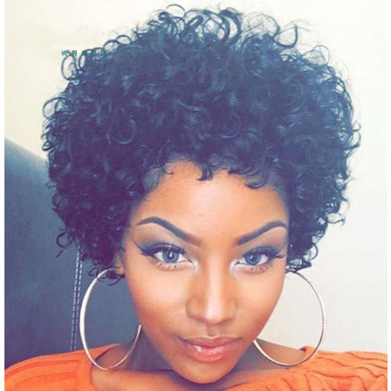 Luna Wigs African American Fashion Black Short Curly Hair