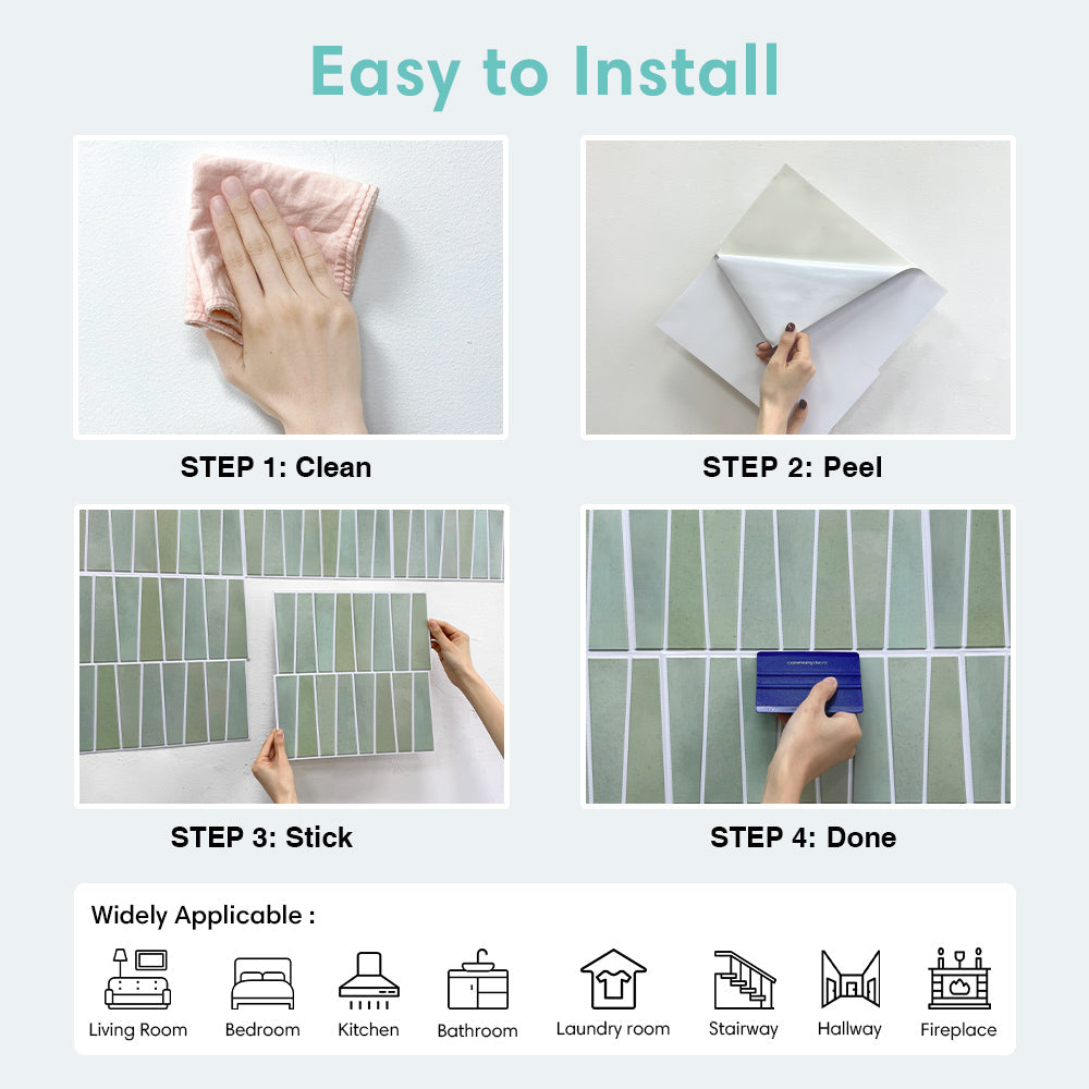 3D Trapezoid Light Green Peel and Stick Wall Tile