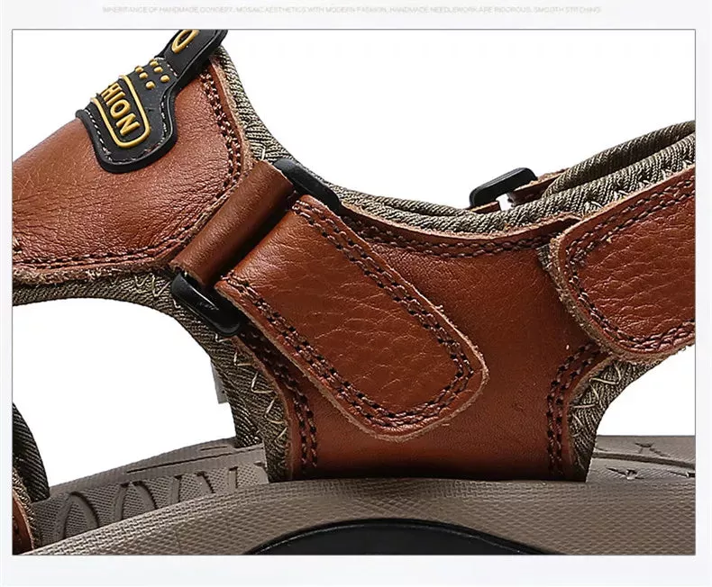 Mens Gladiator Beach Sandals - Genuine Leather - Comfort Support