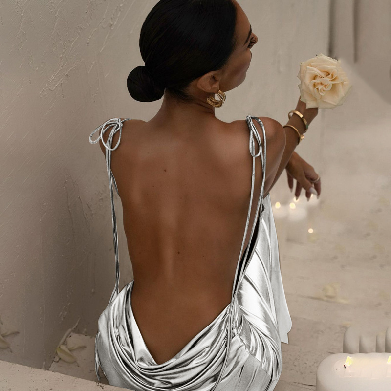 Sexy halter dress draped temperament dress