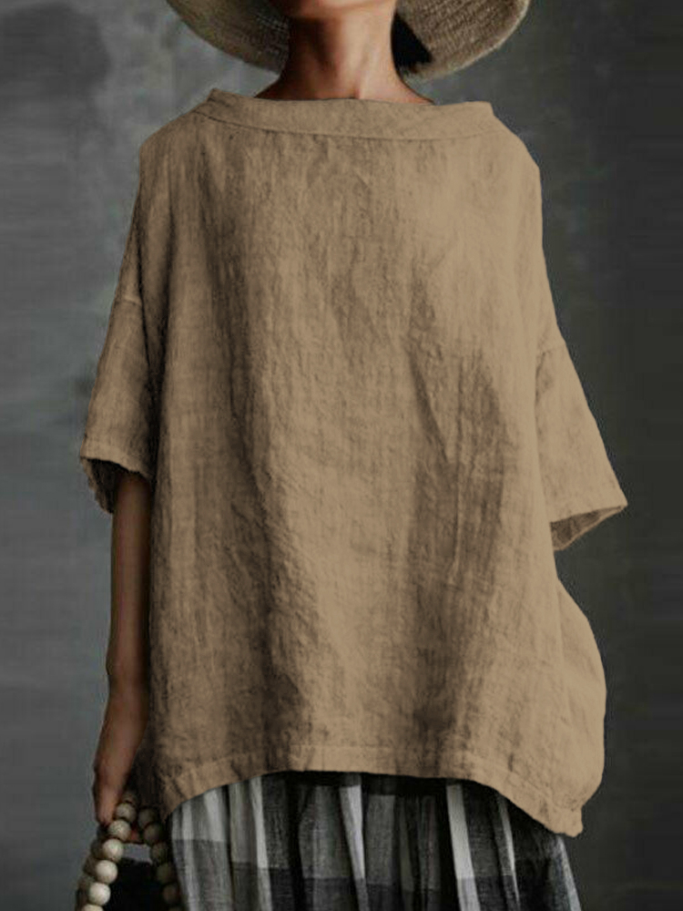 Vintage Boat Neck Oversize Solid Tunic