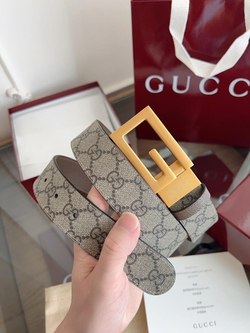Gucci GG swivel buckle leather belt 3.5cm wide