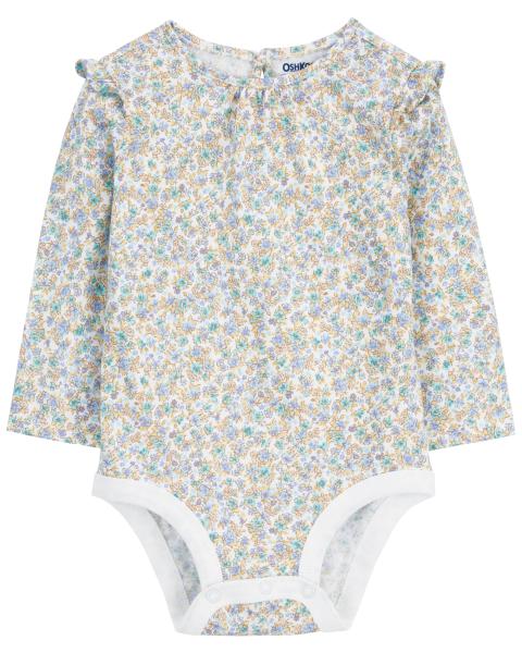 Oshkosh Floral Lined Stretch Denim Overalls with Floral Print Jersey Bodysuit