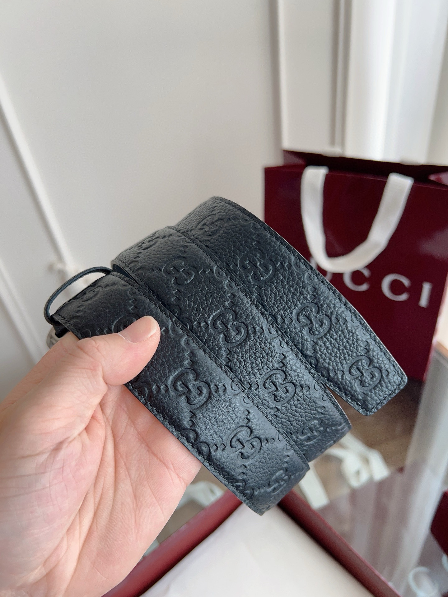 Gucci automatic smooth buckle double-sided cowhide belt width 3.5cm