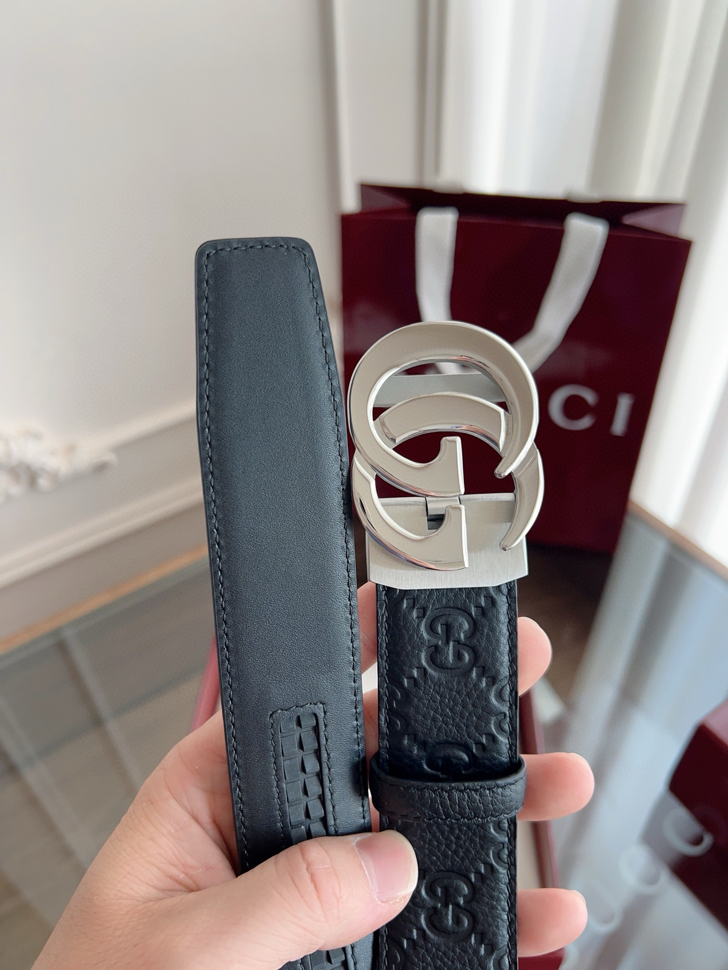 Gucci automatic smooth buckle double-sided cowhide belt width 3.5cm