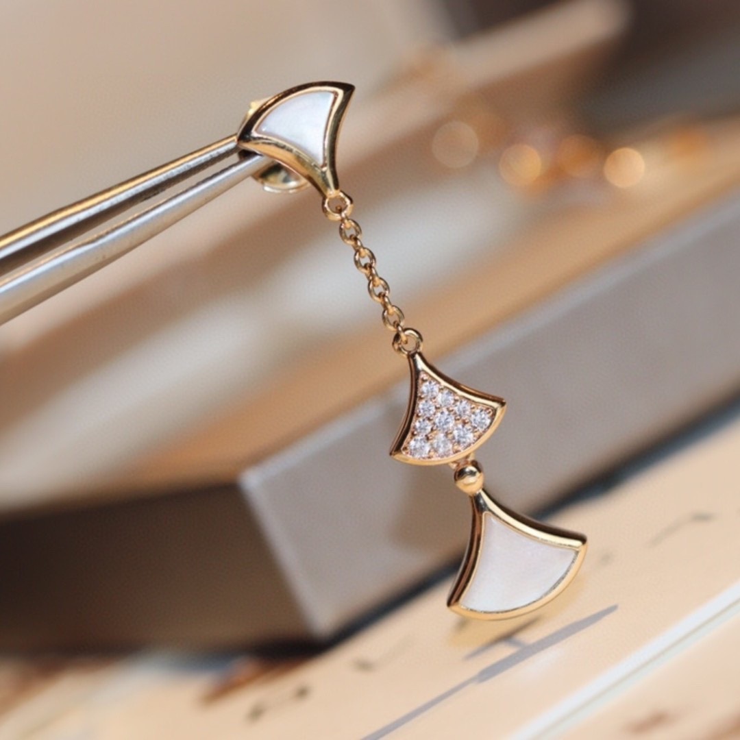 Bulgari Tassel Rose Gold Scalloped Diamond Earrings