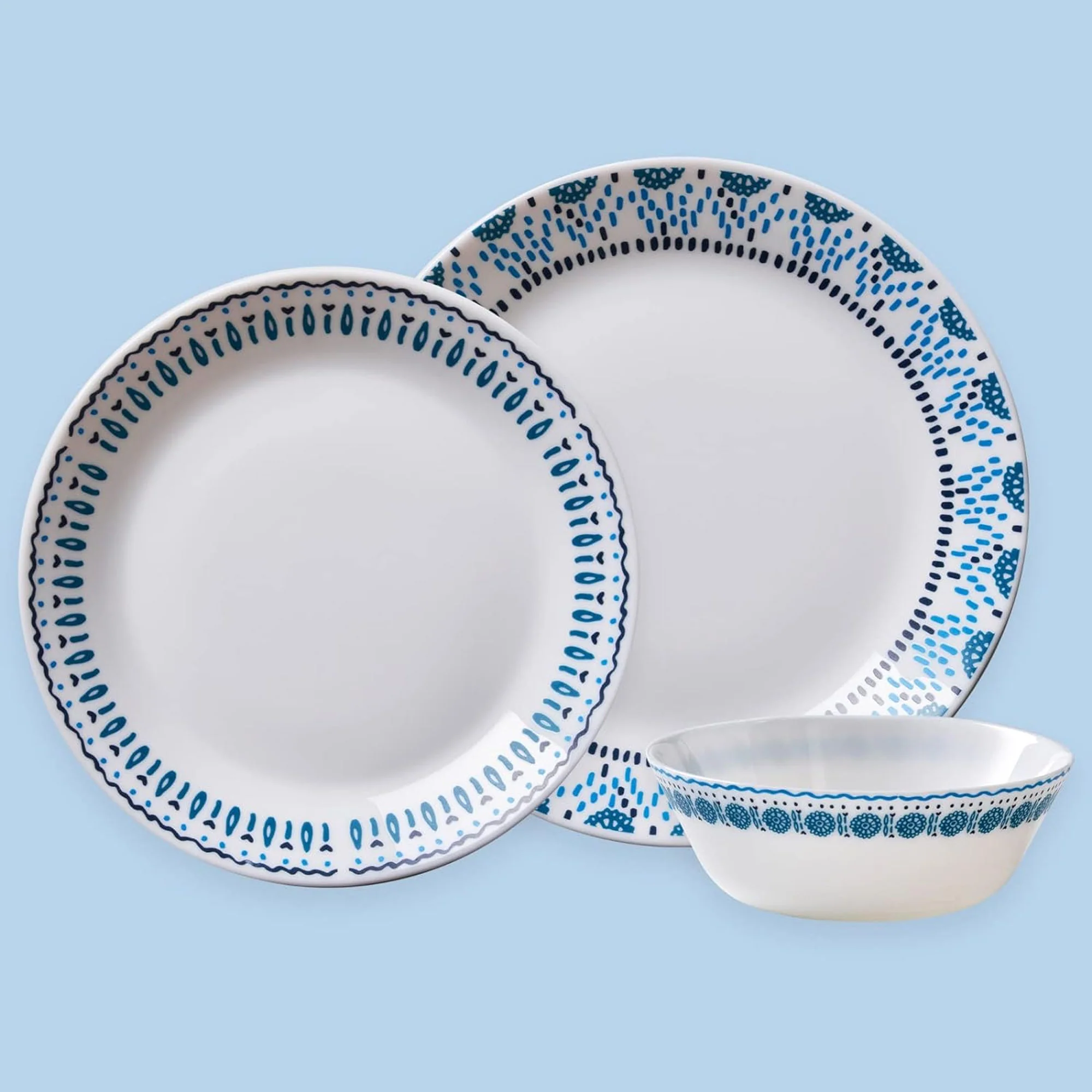 Corelle Everyday Expressions 12 Piece Dinnerware Set, Service for 4, Azure Medallion