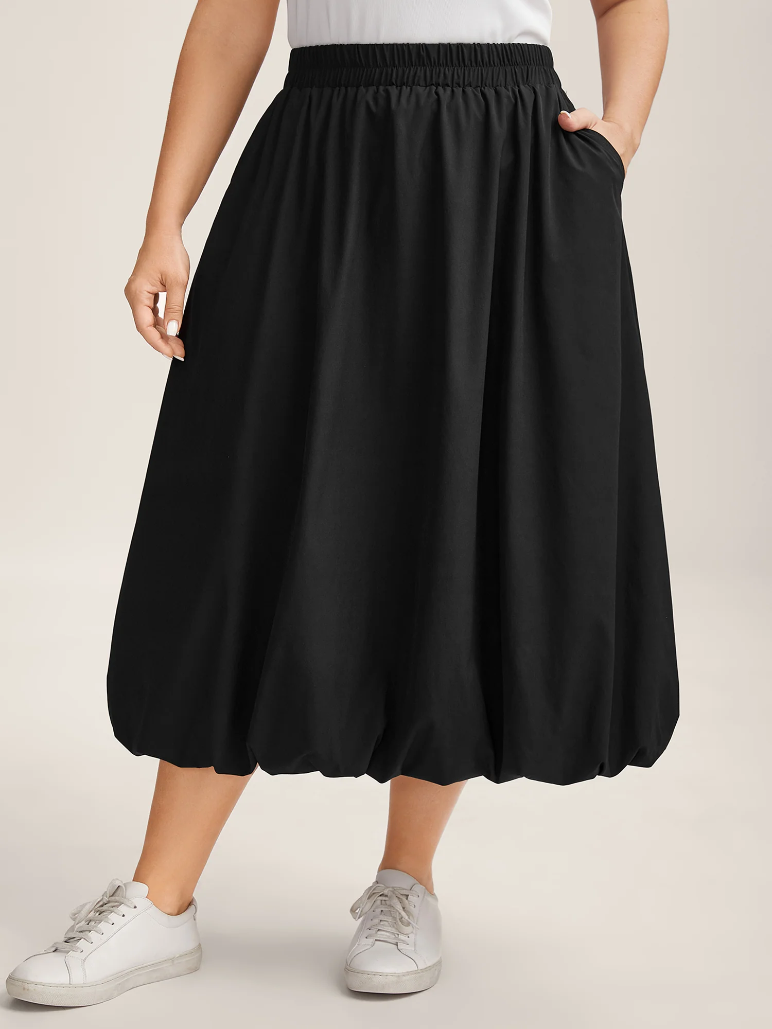 Bubble Hem Stretch Waist Midi Skirt