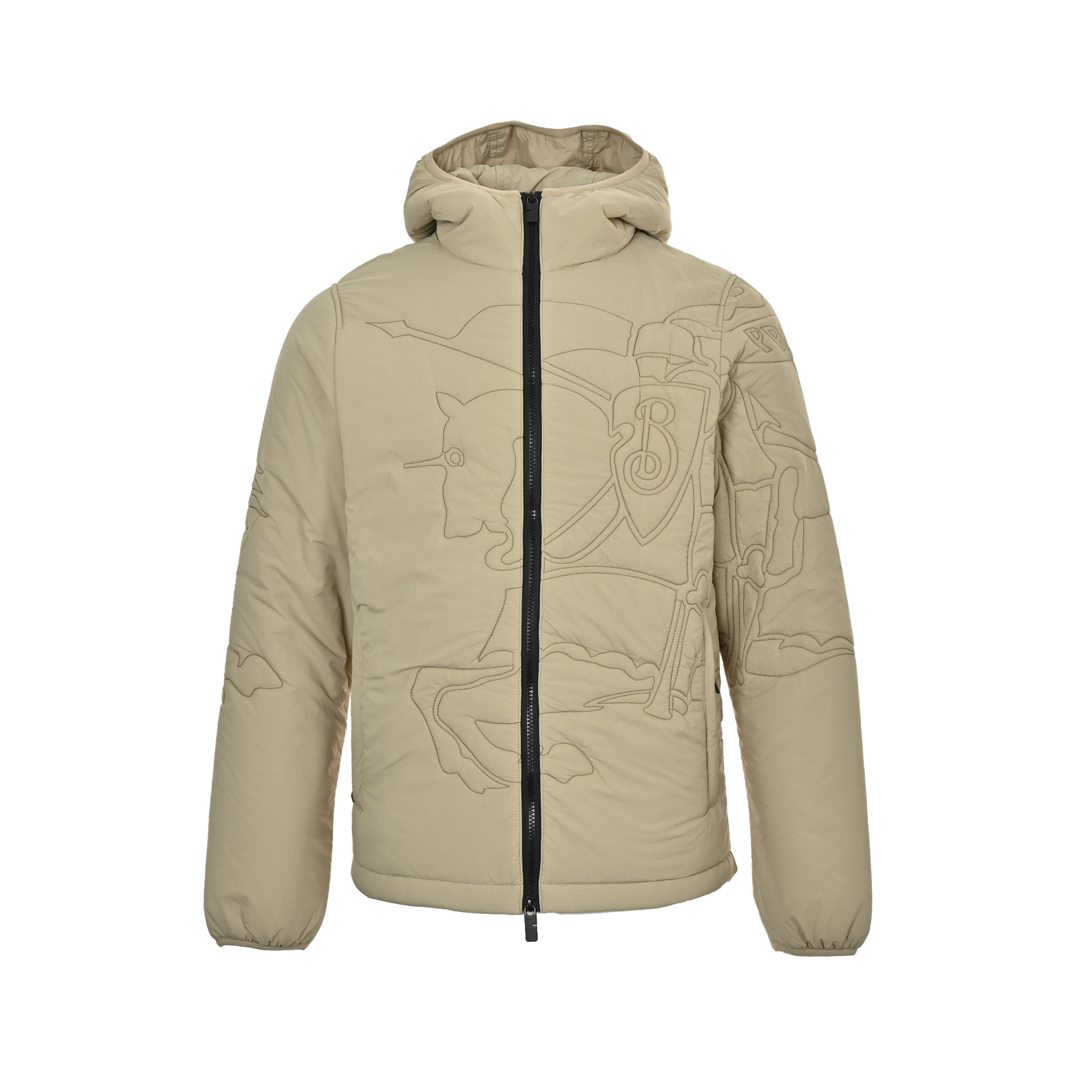 Burberry 24Fw Warhorse Embroidered Quilted Zip Hooded Puffer Jacket