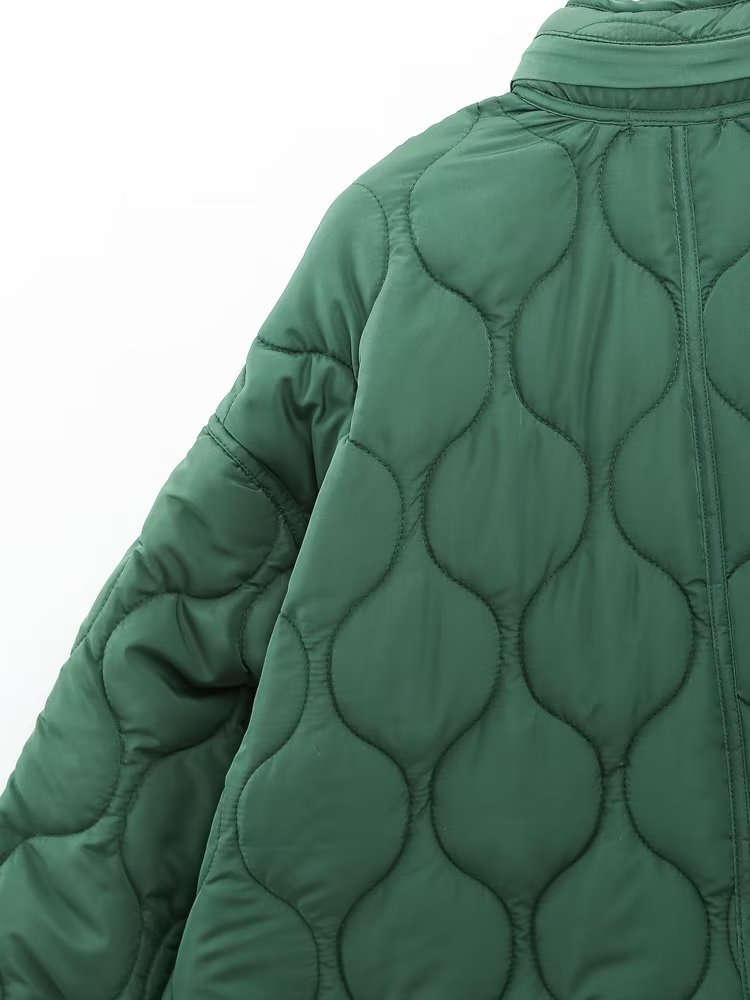 Autumn Quilted Hooded Large Loose Pockets Cotton Coat Jacket