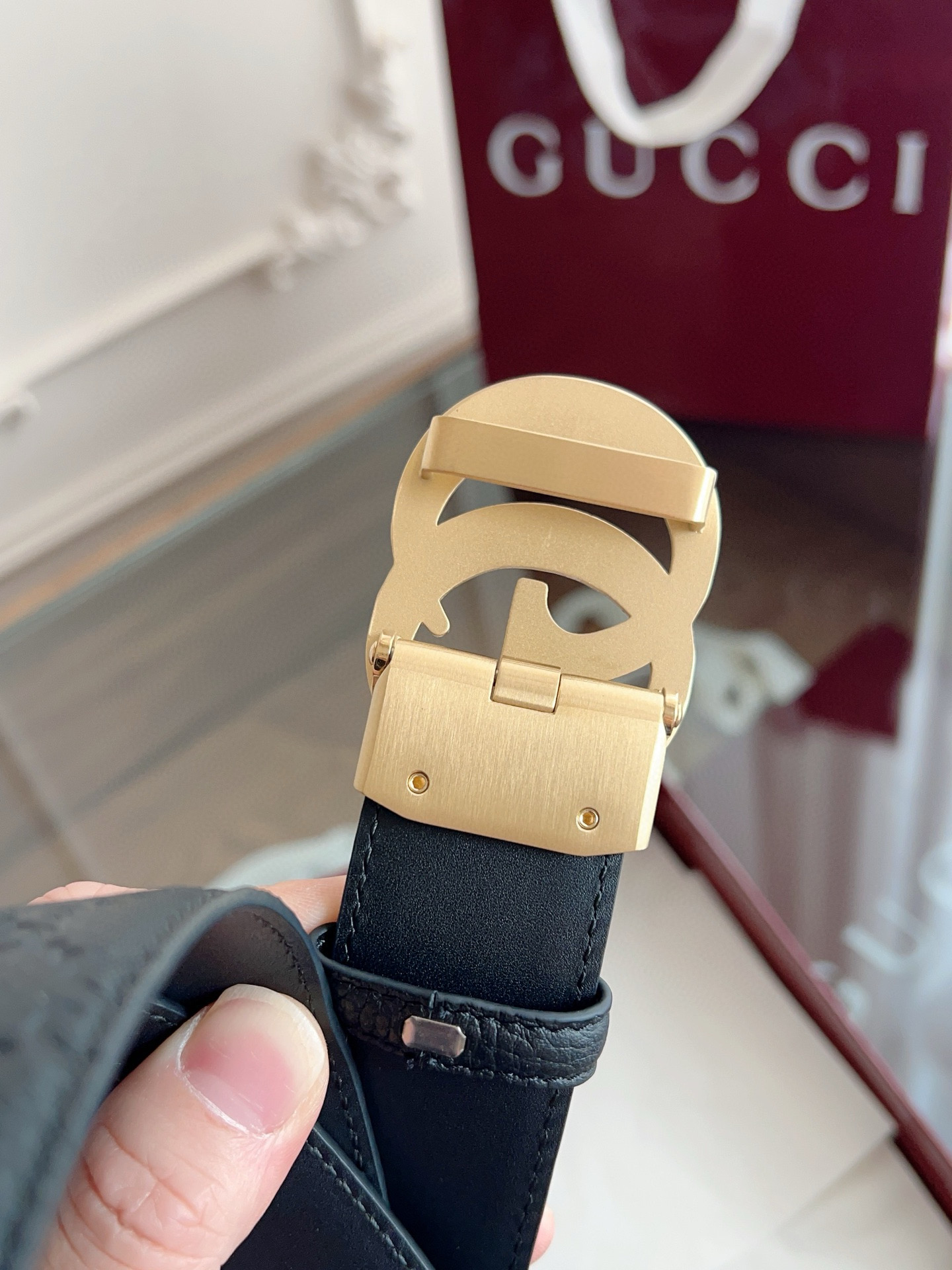 Gucci automatic smooth buckle double-sided cowhide belt width 3.5cm