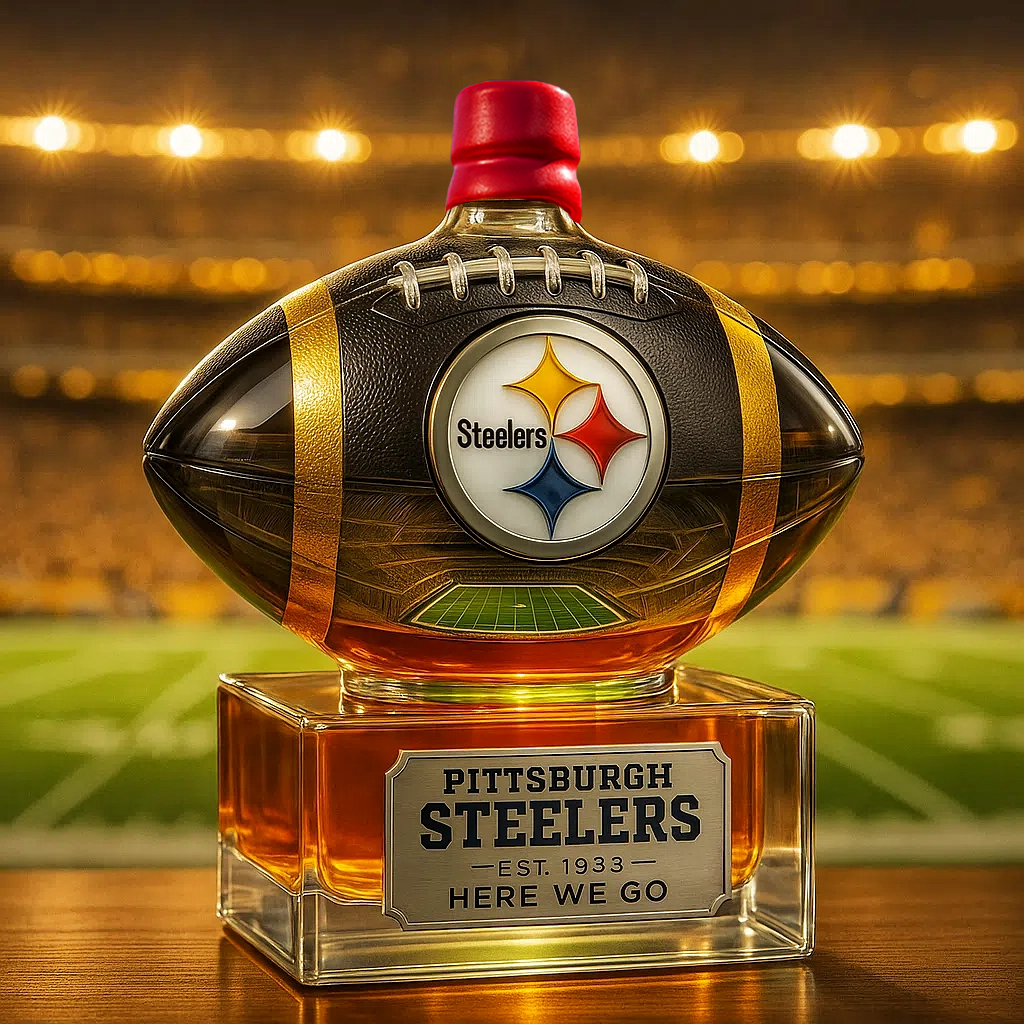 🏈 Steel City Pride, Poured in Gold — Pittsburgh Steelers Whiskey Bottle