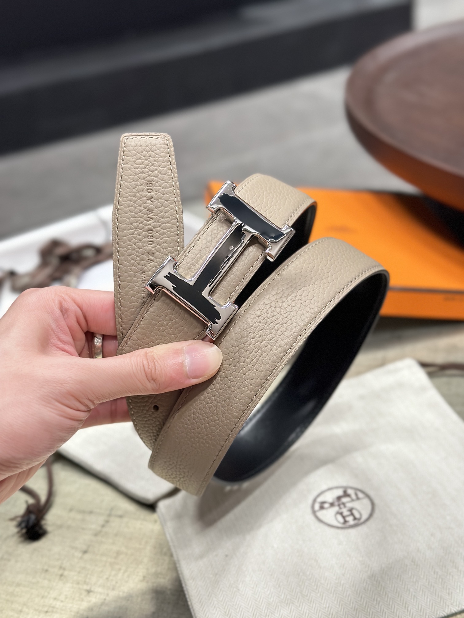 Hermès epsom double-faced calfskin belt 3.2CM wide
